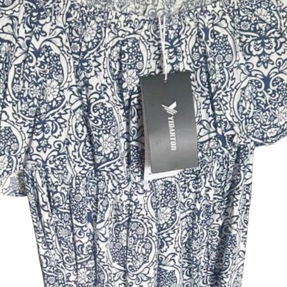 Strapless Ruffle Maxi Dress Size 16 XL Blue & White Rayon Print - Picture 14 of 16